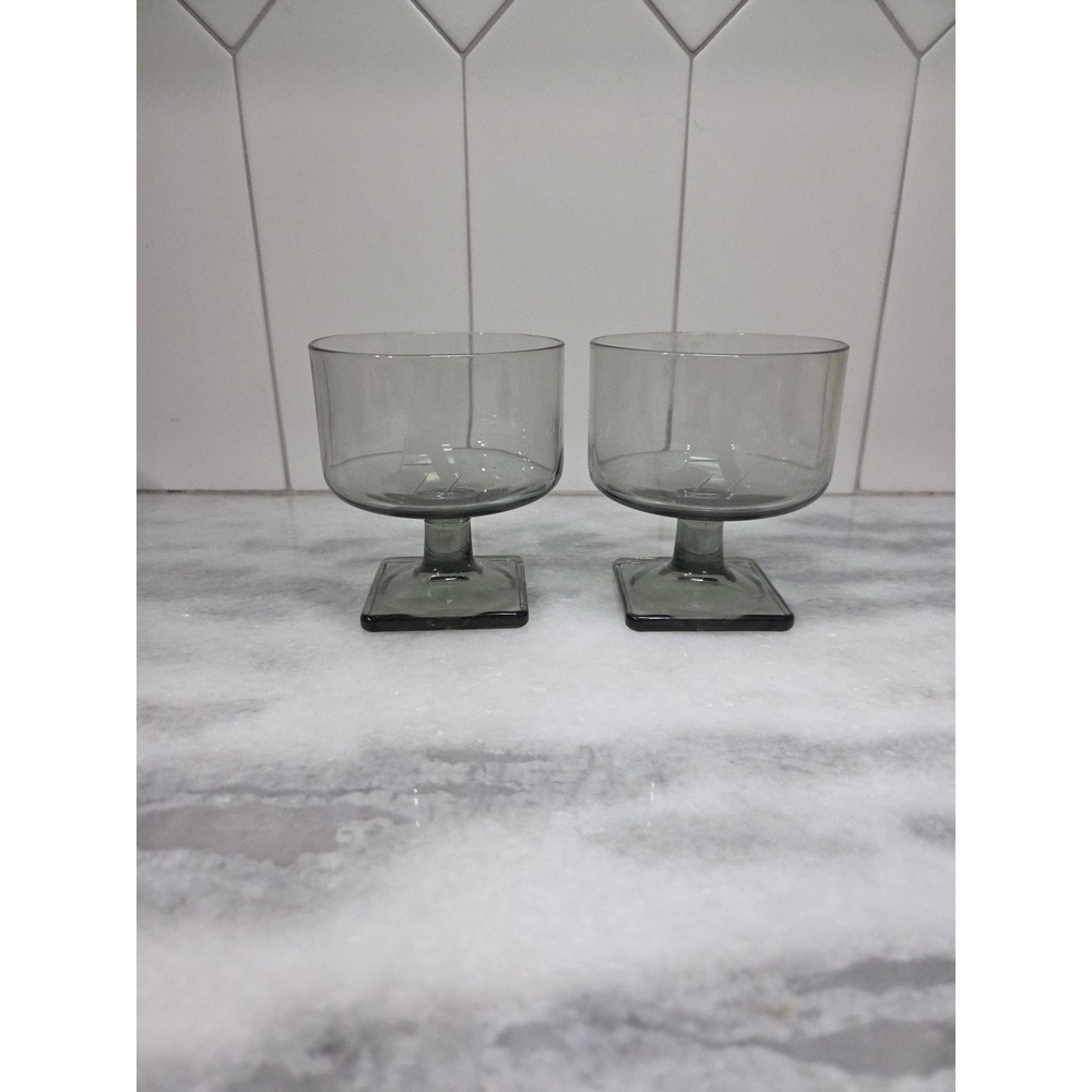 Federal Glass Nordic Midnight Sherbet Glasses, Vintage Set of 2, "A" Monogram